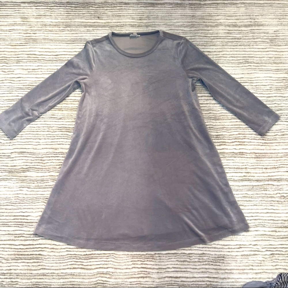 Silver Velvet Long Sleeve T-shirt Dress